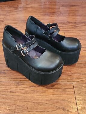 Demonia Kera 08 Black Platform Double Buckle Mary Janes